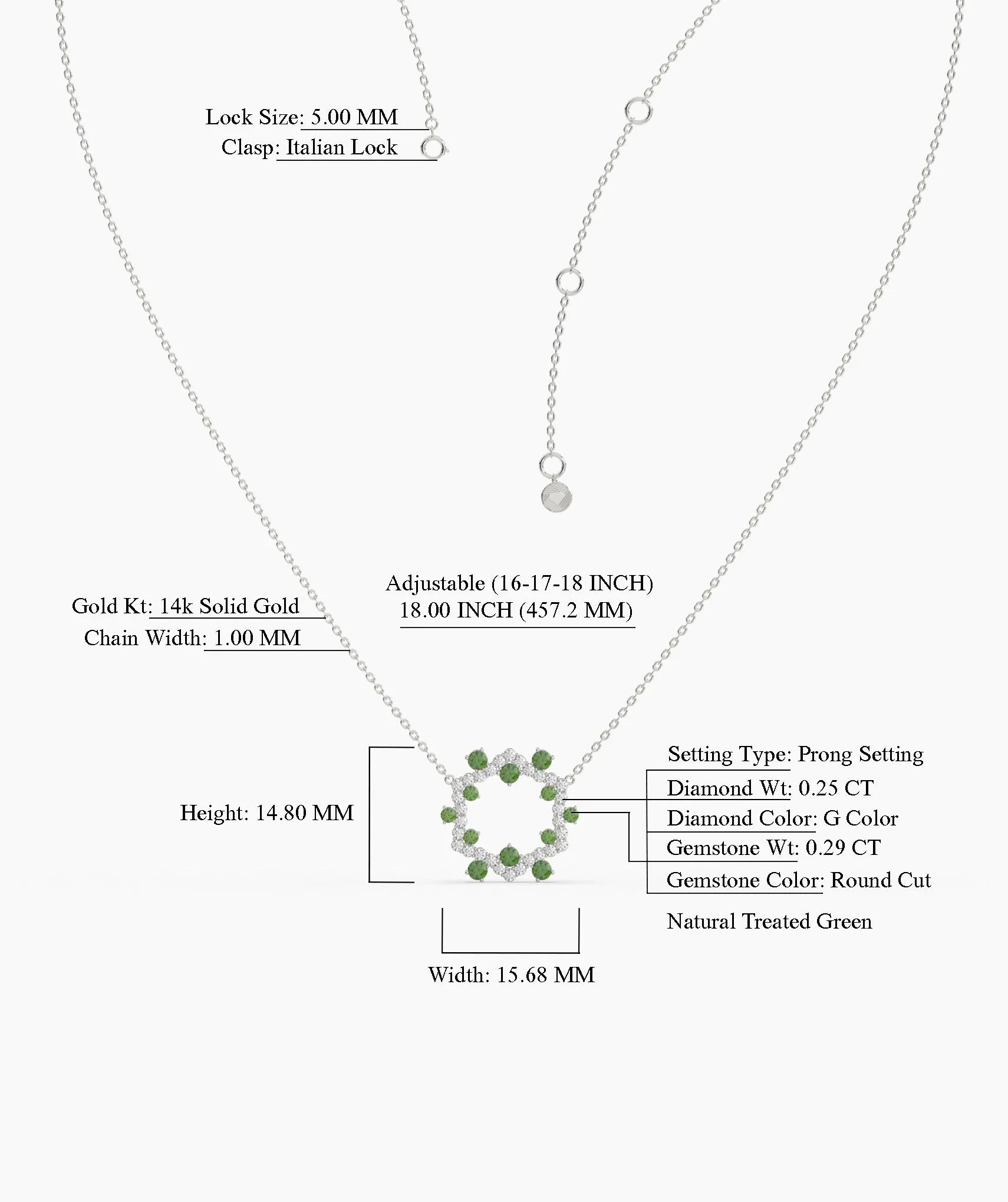 Diamond & Green Gemstone Circle Necklace