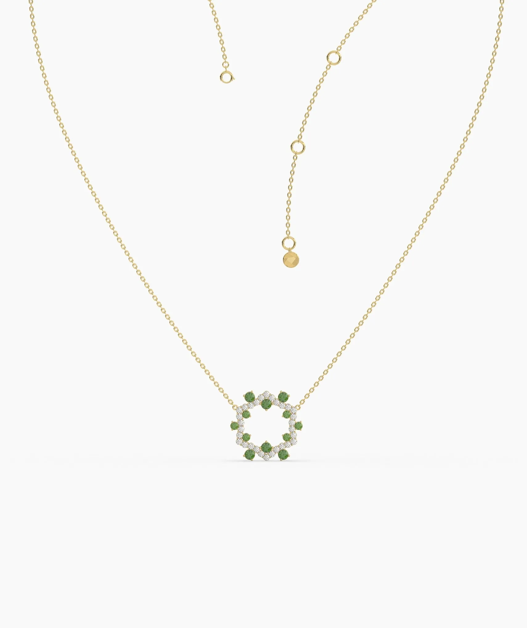 Diamond & Green Gemstone Circle Necklace