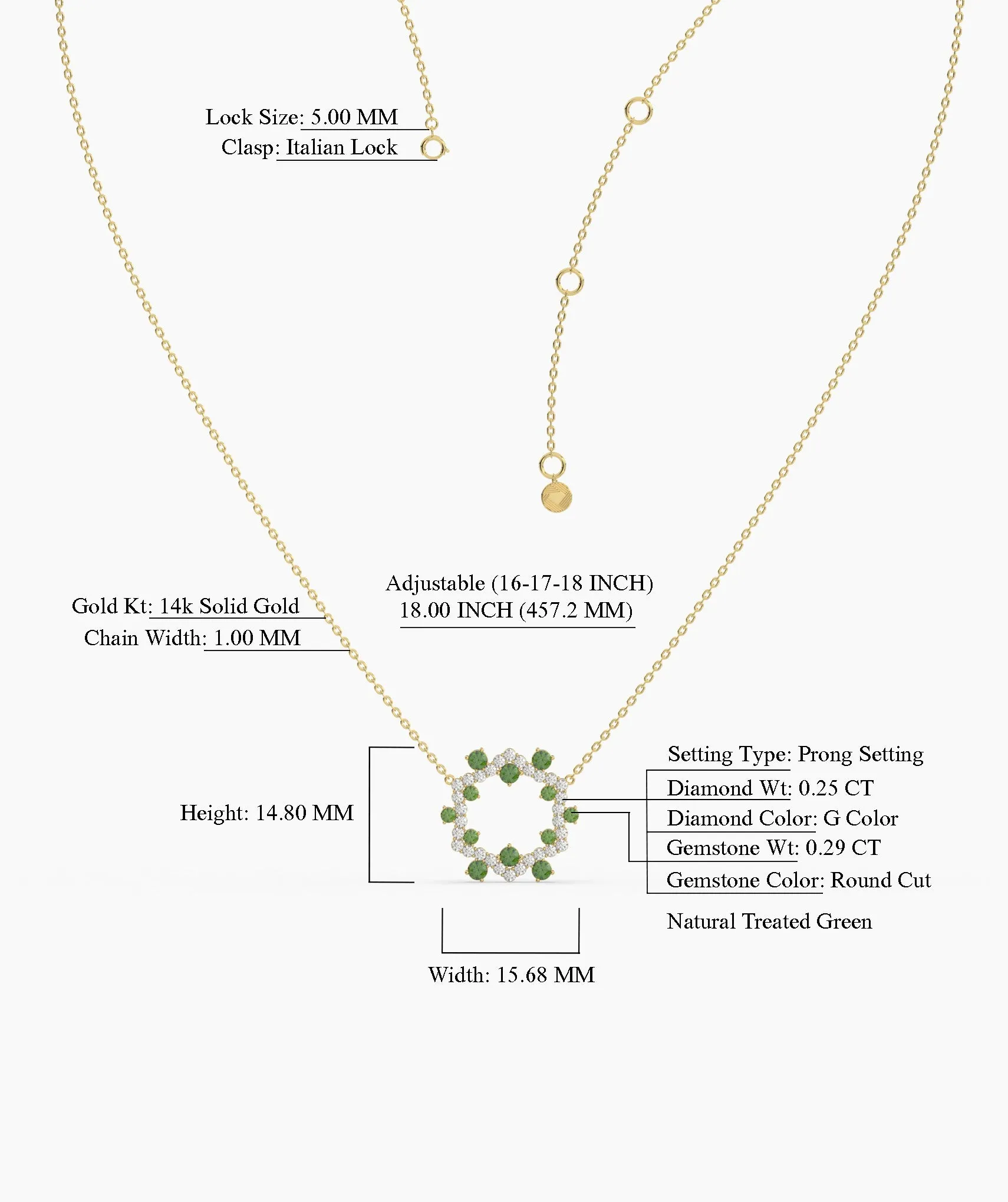 Diamond & Green Gemstone Circle Necklace