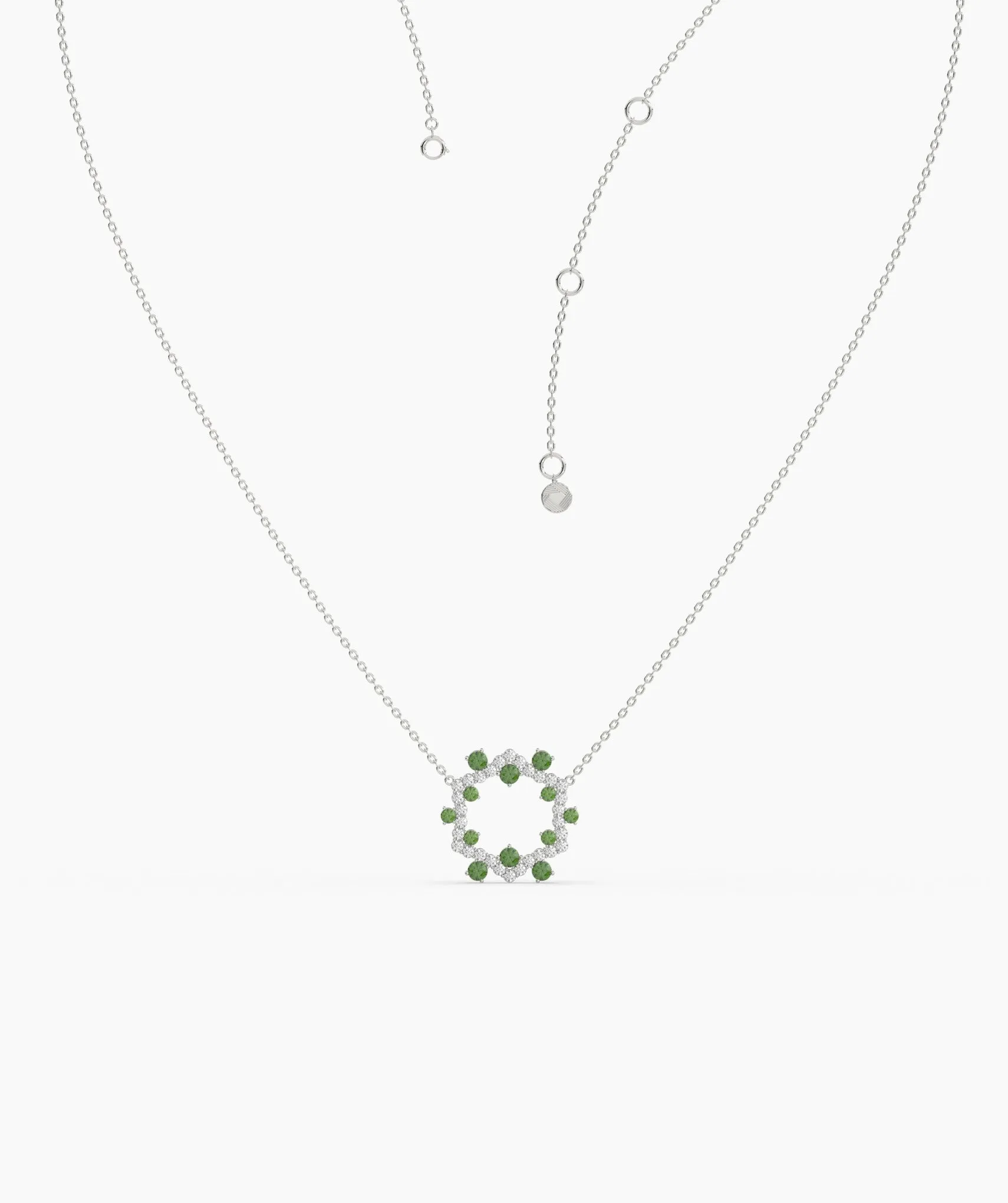 Diamond & Green Gemstone Circle Necklace