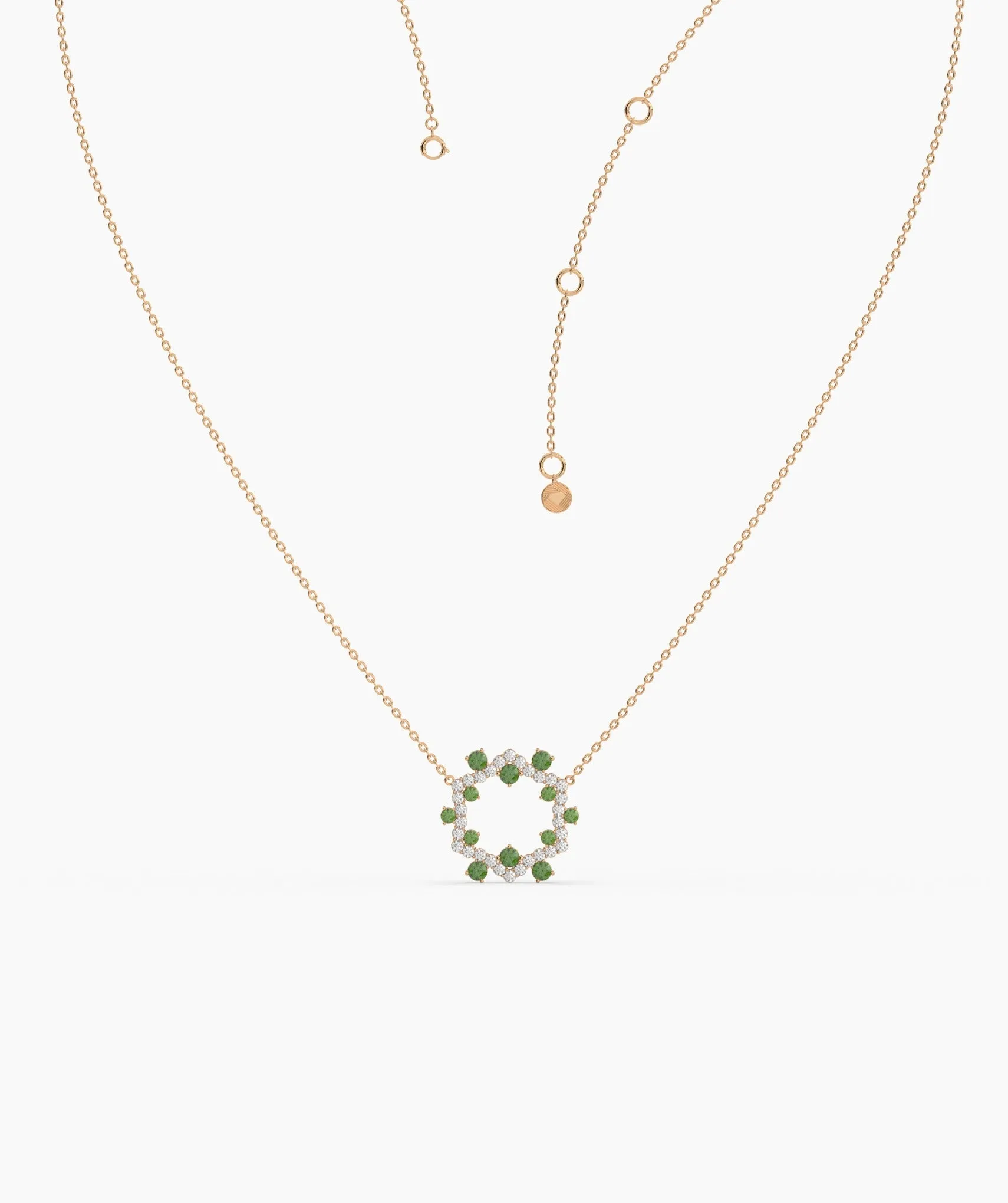 Diamond & Green Gemstone Circle Necklace