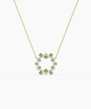 Diamond & Green Gemstone Circle Necklace