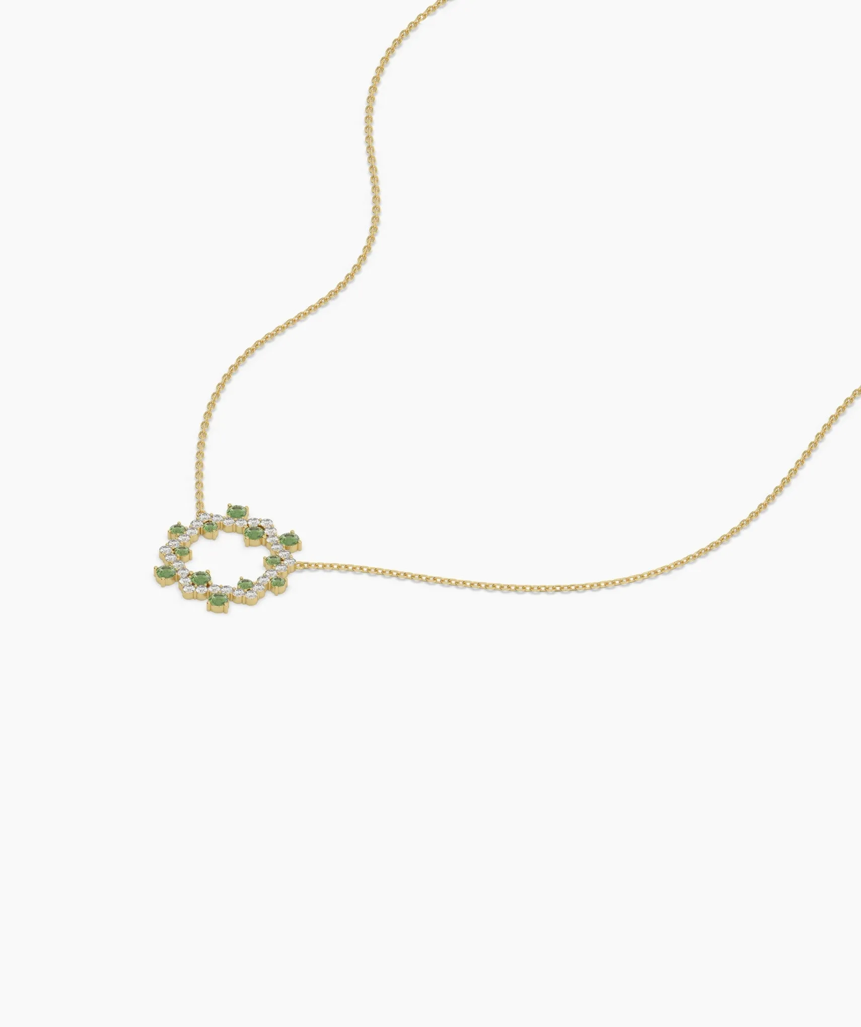 Diamond & Green Gemstone Circle Necklace