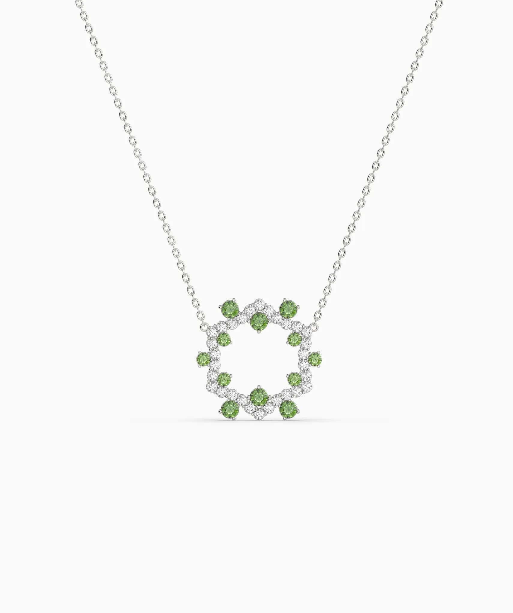 Diamond & Green Gemstone Circle Necklace