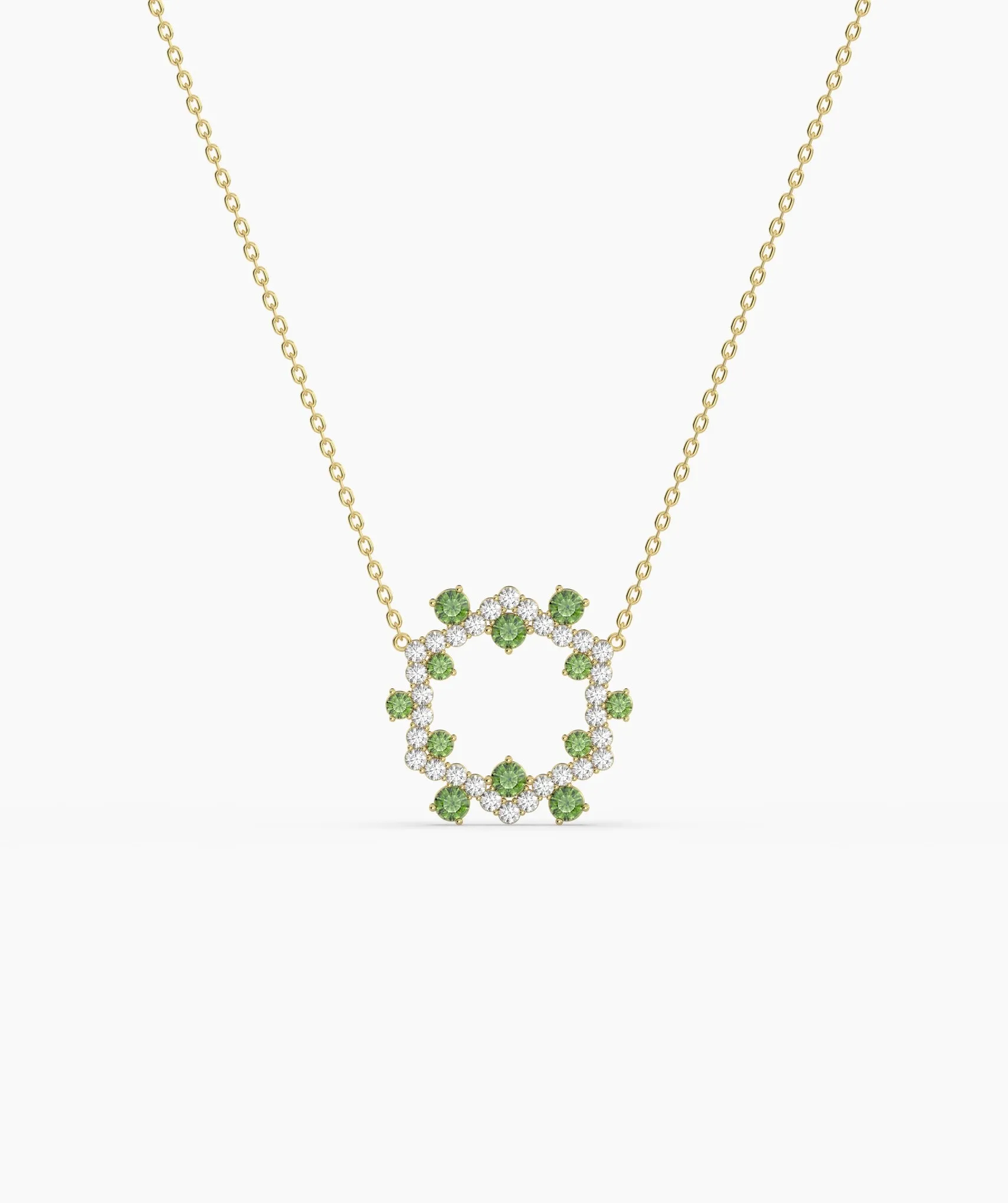 Diamond & Green Gemstone Circle Necklace