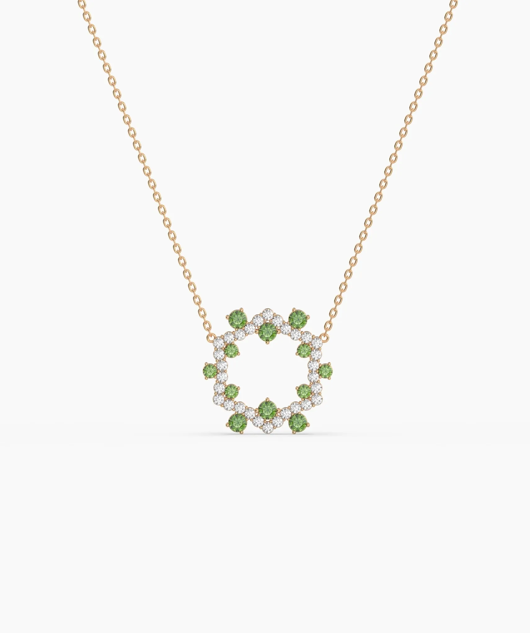 Diamond & Green Gemstone Circle Necklace