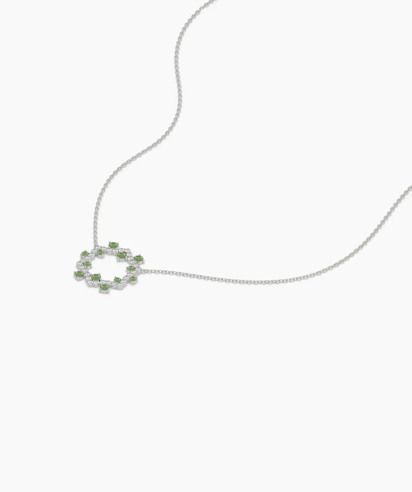 Diamond & Green Gemstone Circle Necklace