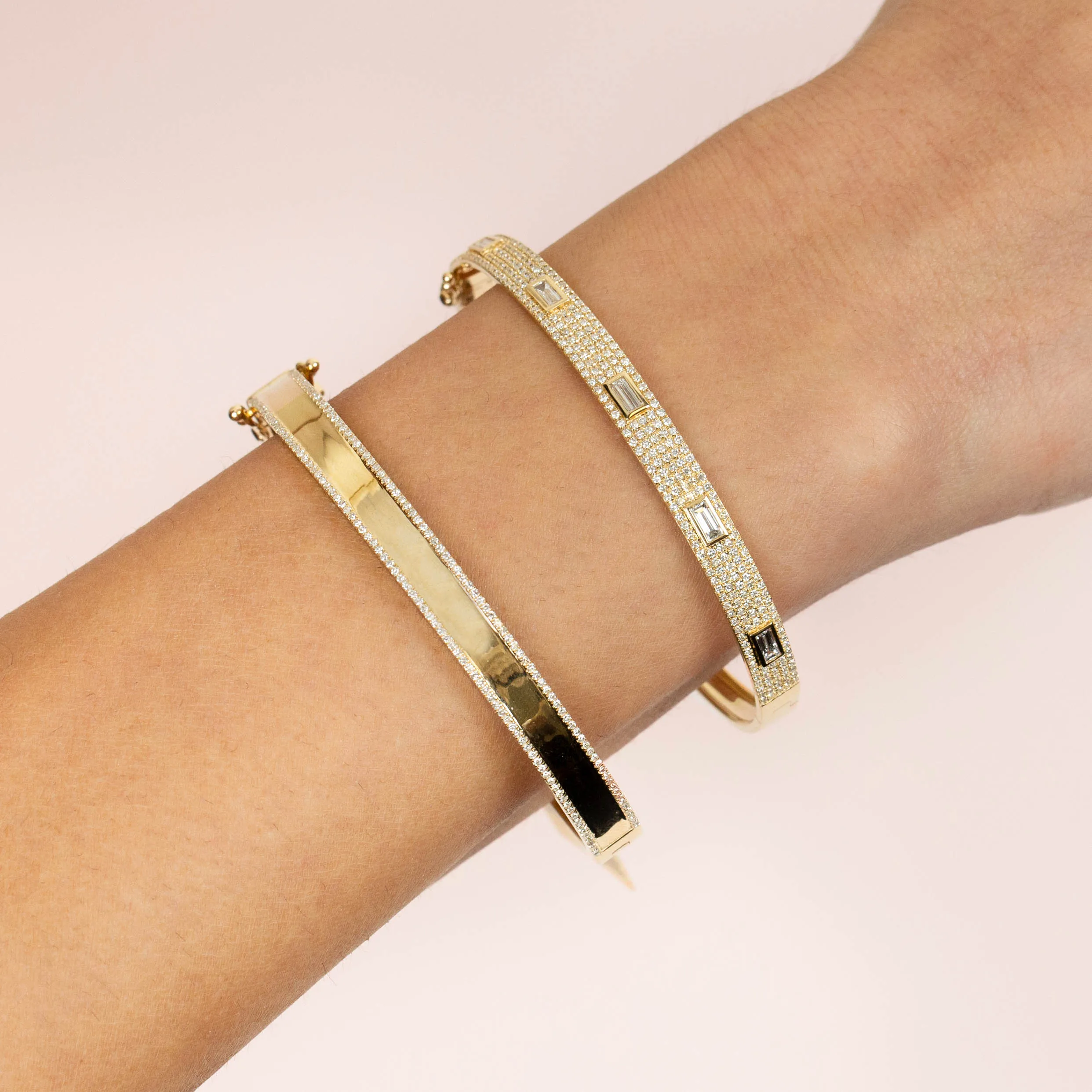Diamond Baguette X Pavé Bangle 14K
