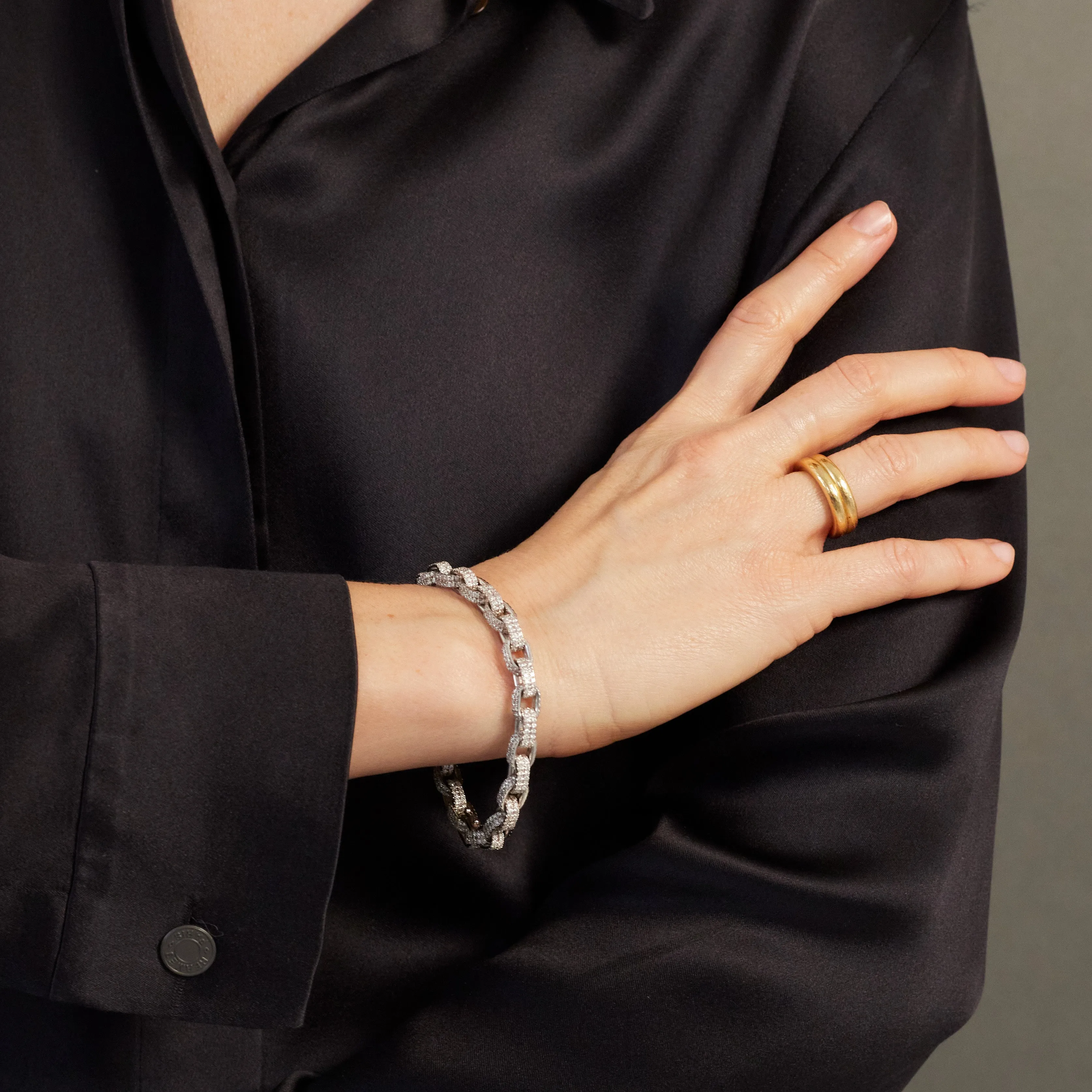 Diamond Double Box Chain Bracelet 18K White Gold, Medium Link, 7.25"