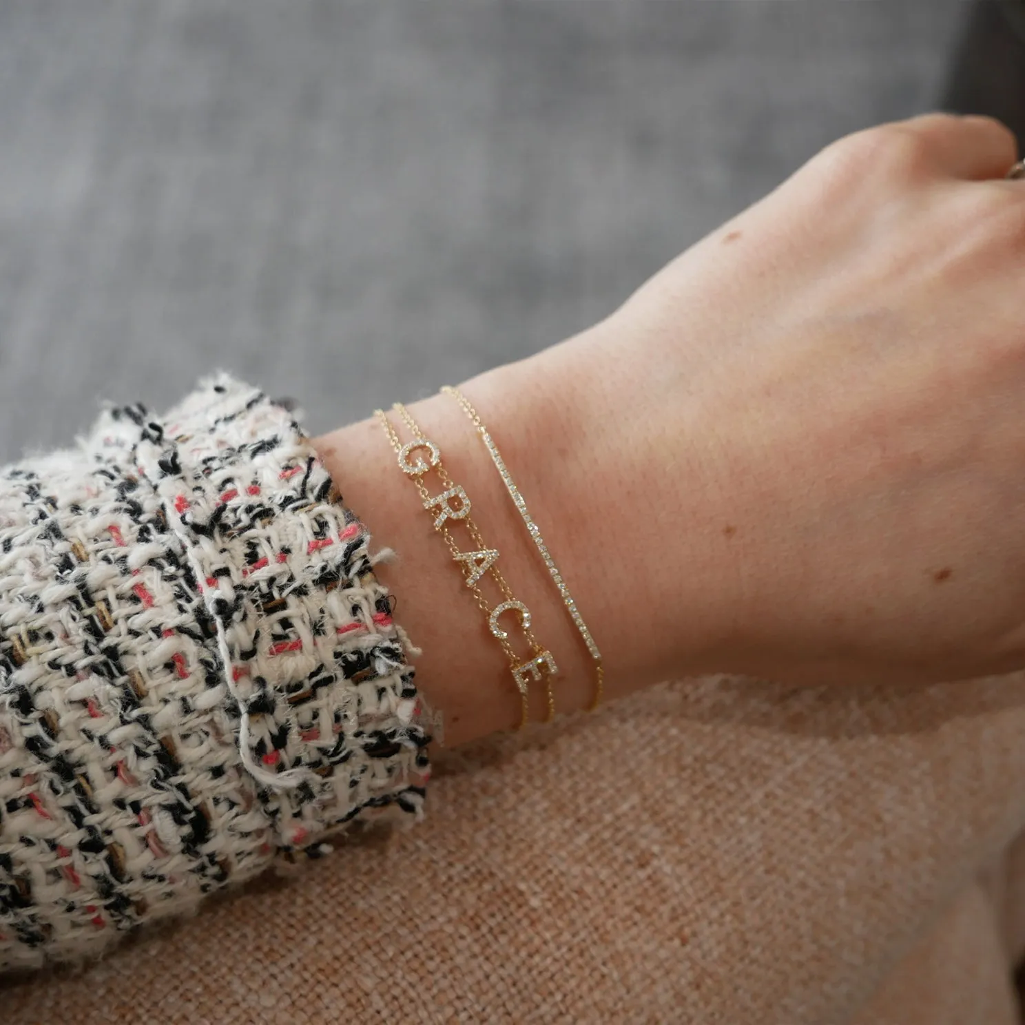 Diamond Double Chain Name Bracelet