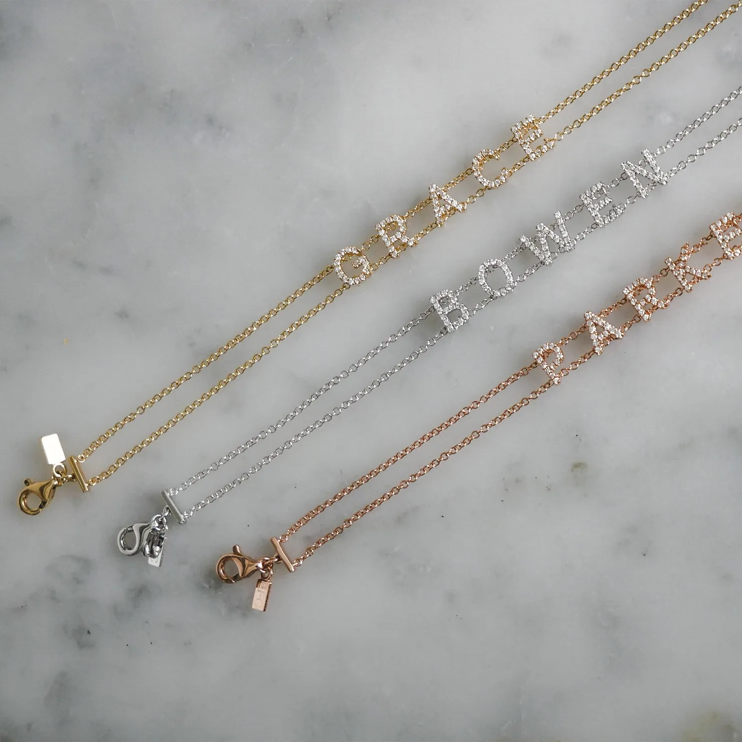 Diamond Double Chain Name Bracelet