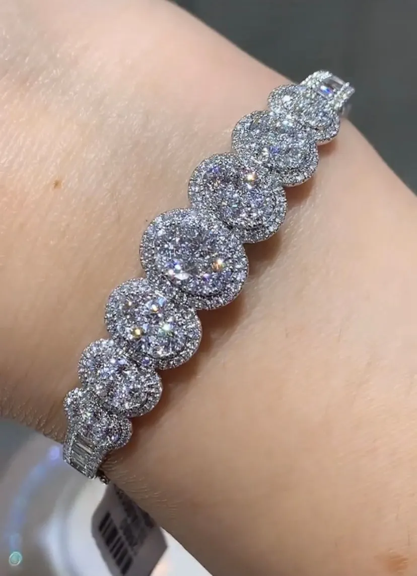 Diamond Fancy Pave Bangle Bracelet 4.14ct tw
