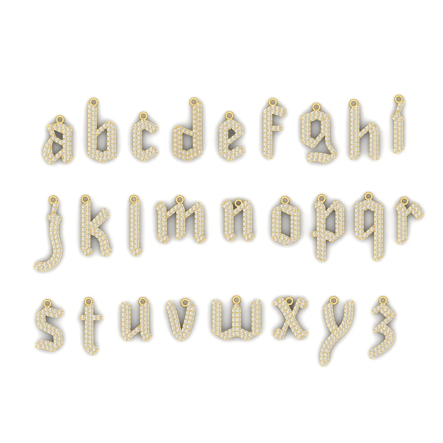 Diamond Gothic Old English Initial Charm