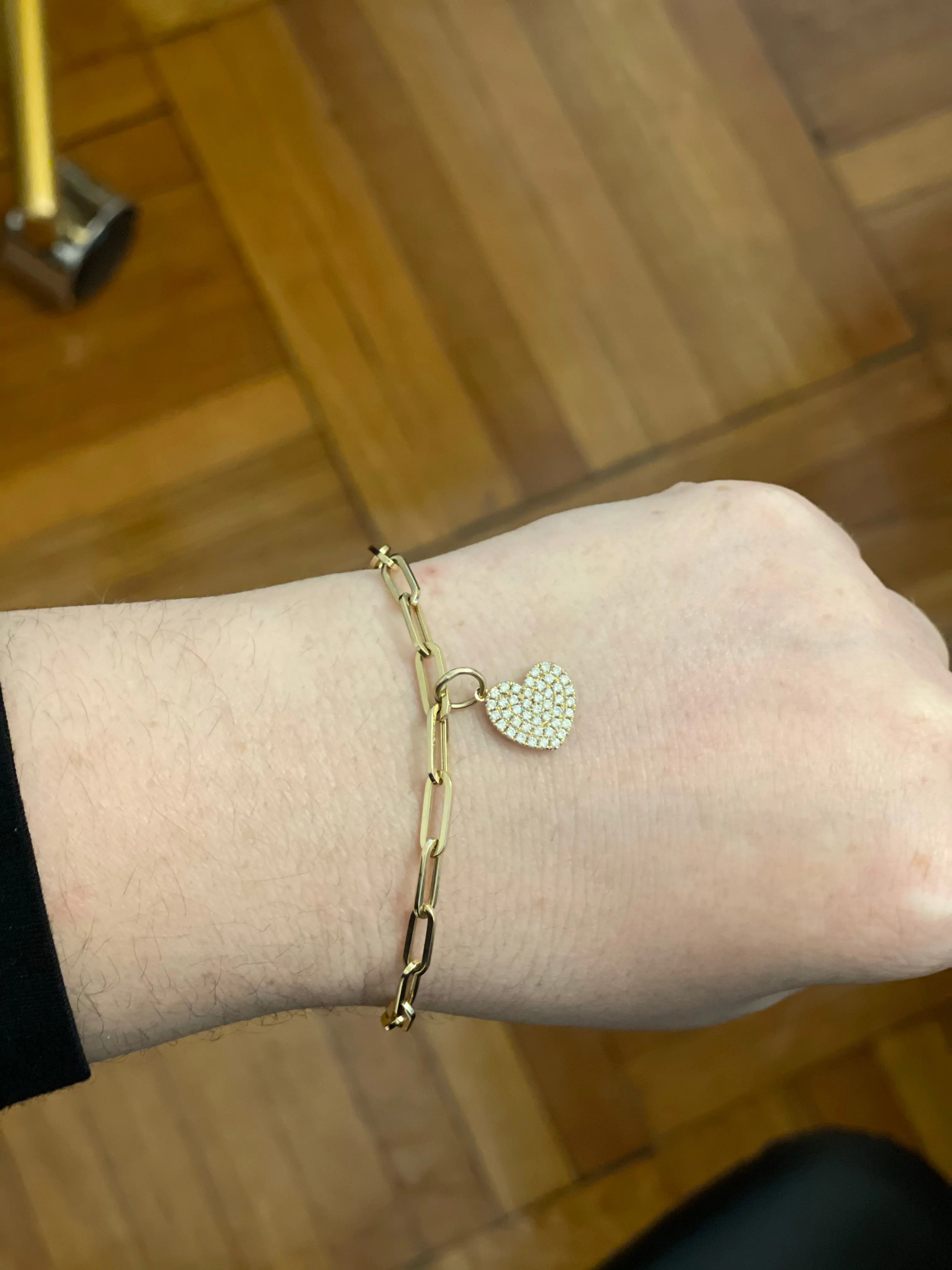 Diamond Heart Charm With Paperclip Bracelet