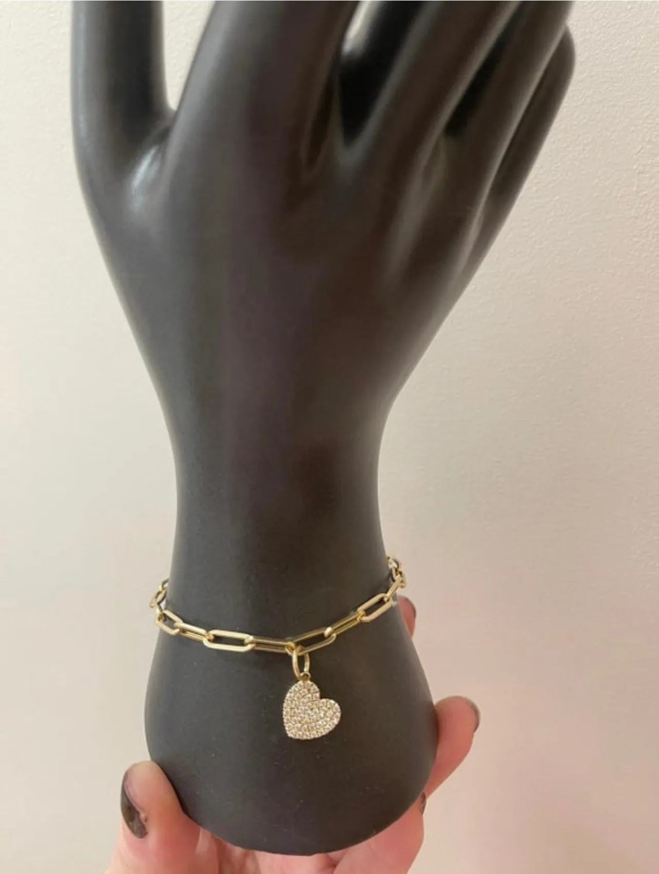 Diamond Heart Charm With Paperclip Bracelet