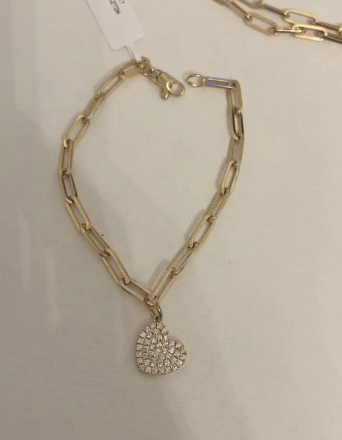 Diamond Heart Charm With Paperclip Bracelet