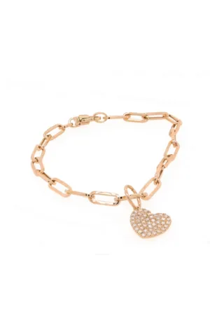 Diamond Heart Charm With Paperclip Bracelet
