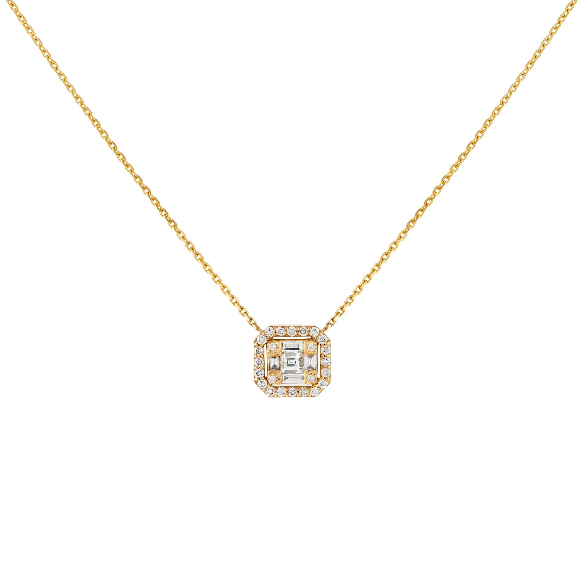 Diamond Illusion Emerald Necklace 14K