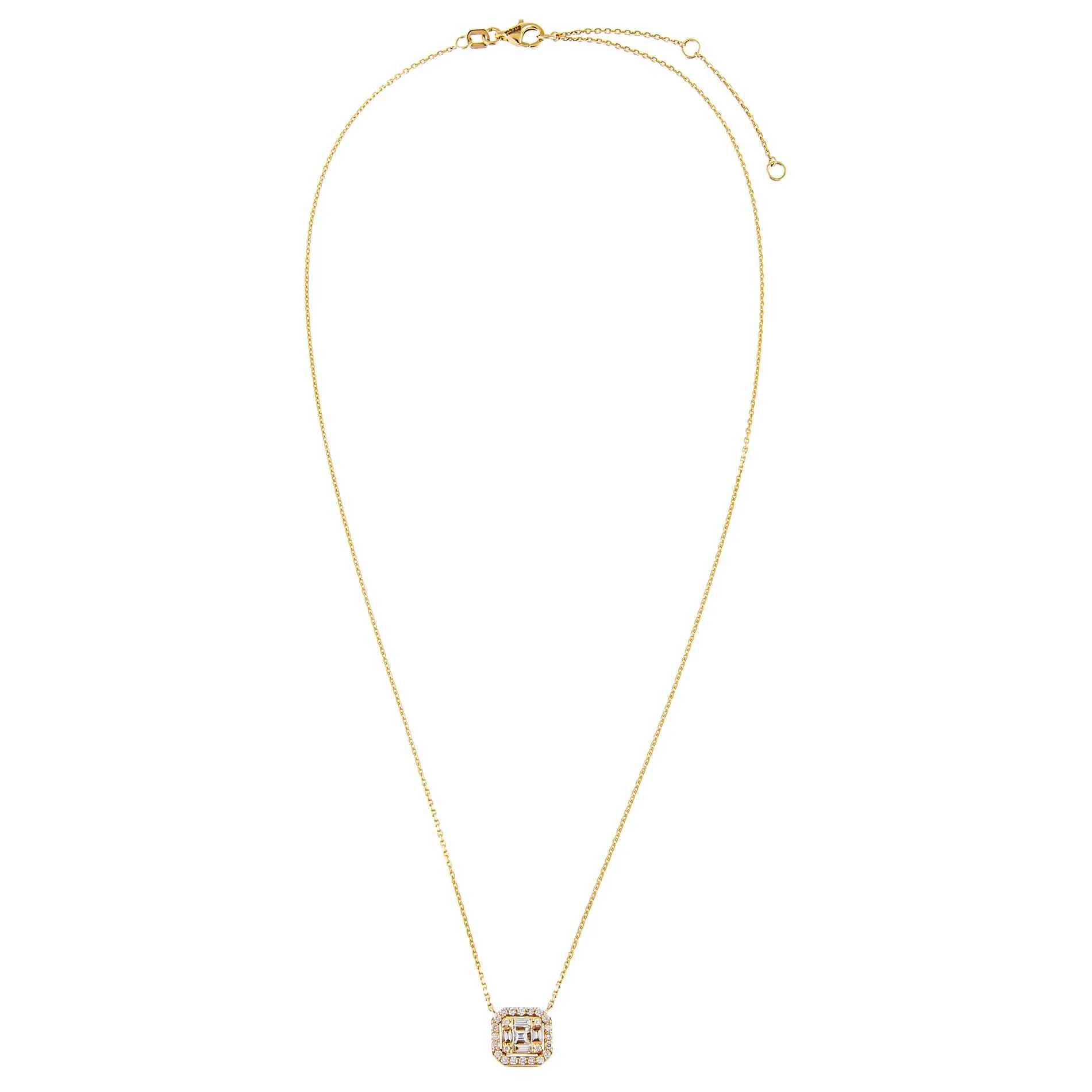 Diamond Illusion Emerald Necklace 14K