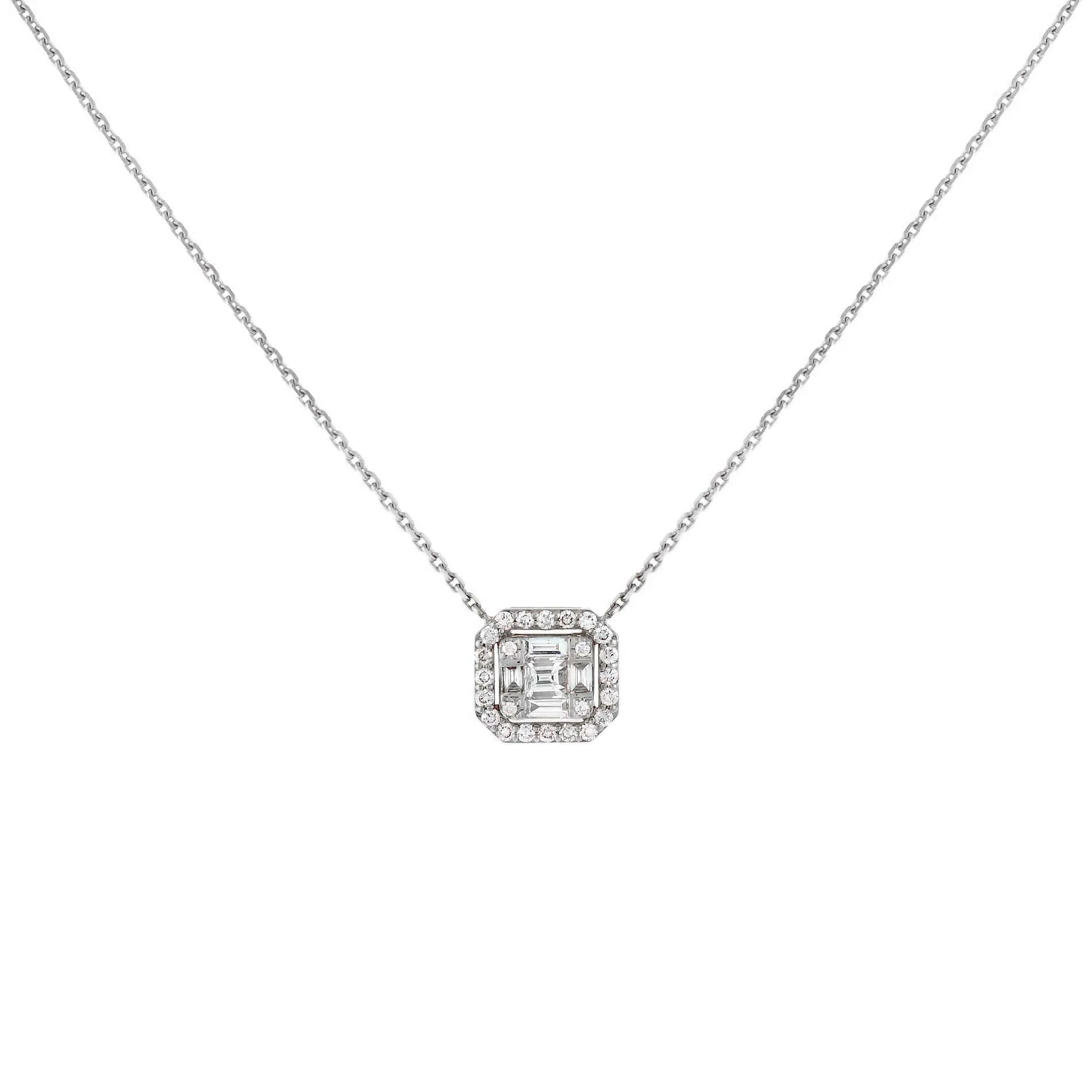 Diamond Illusion Emerald Necklace 14K