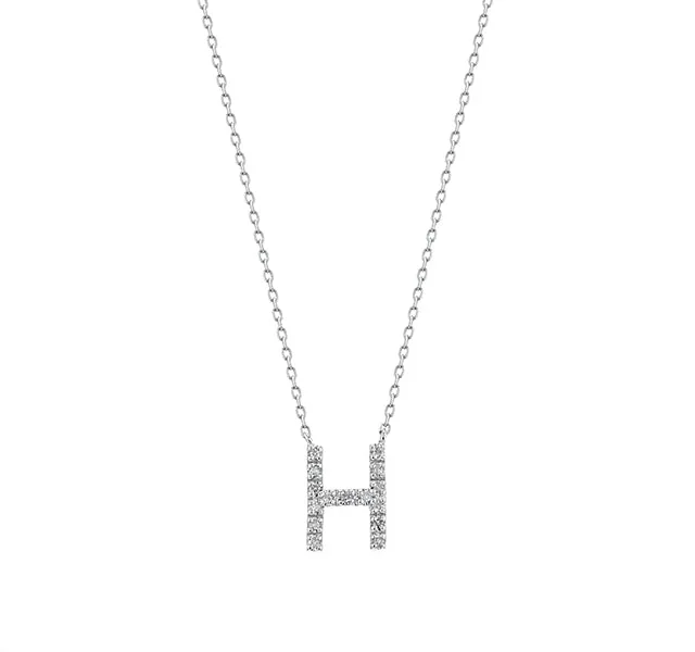 Diamond Letter "H" Necklace in Sterling Silver