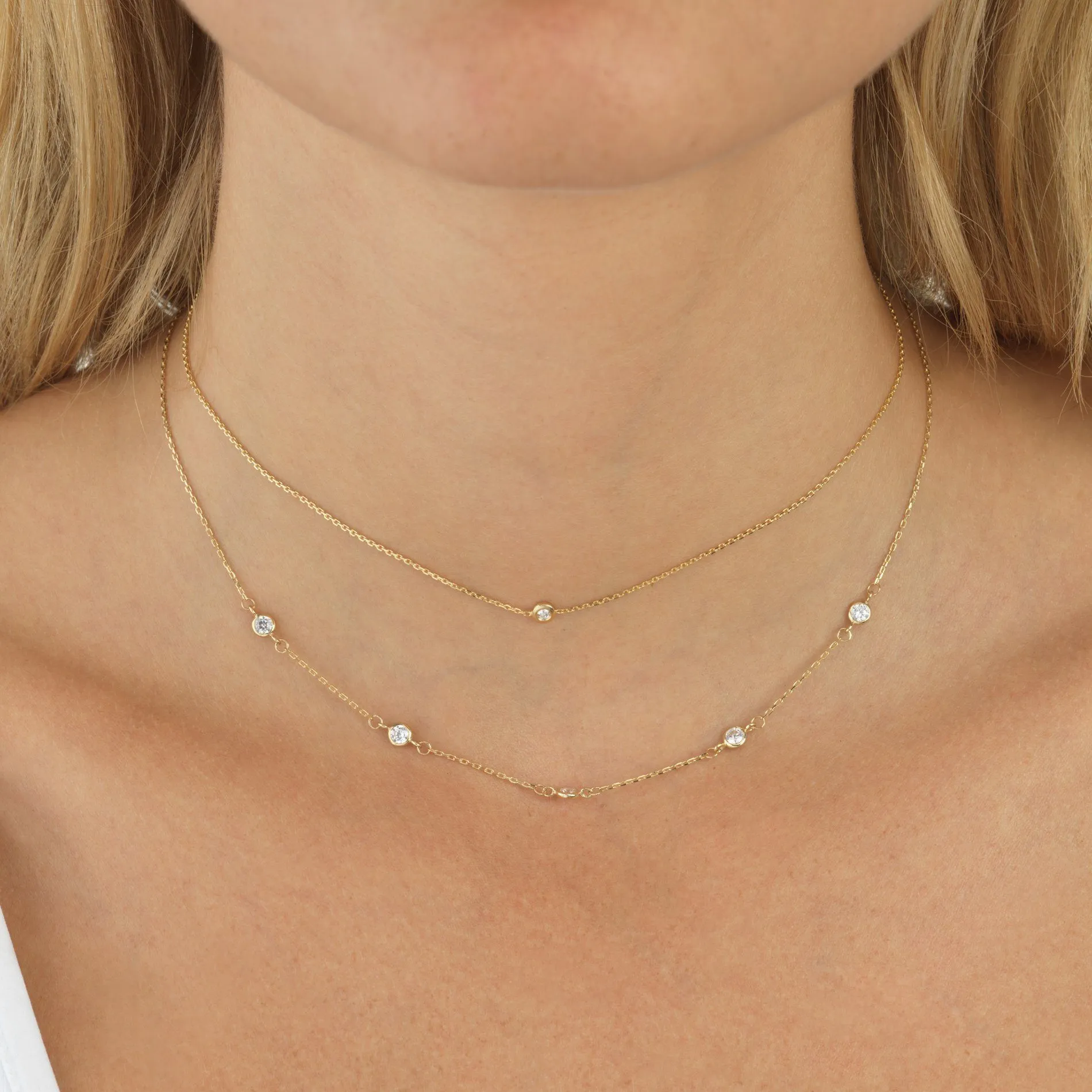 Diamond Mini Bezel Necklace 14K