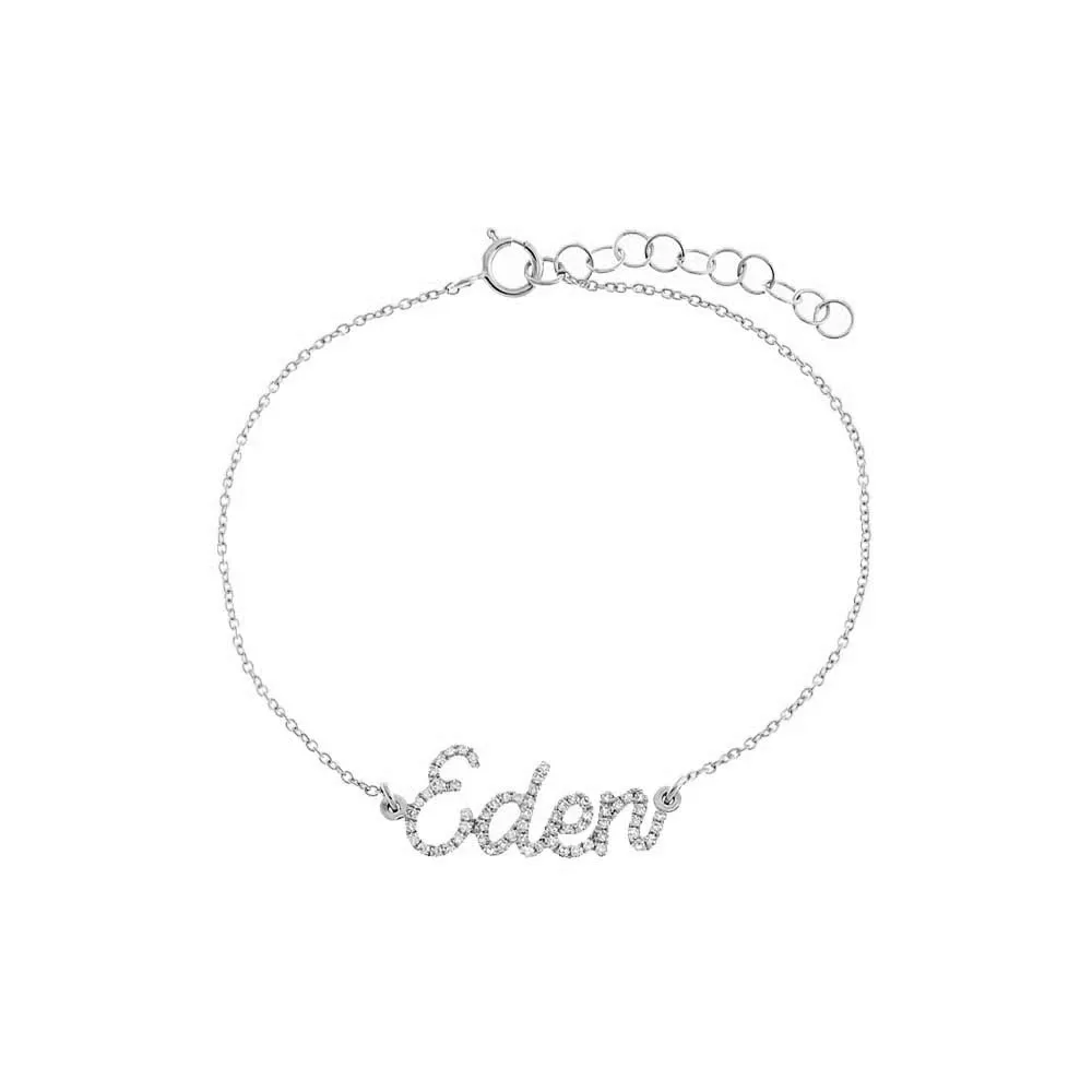 Diamond Pave Script Name Bracelet 14K