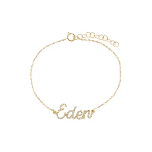Diamond Pave Script Name Bracelet 14K