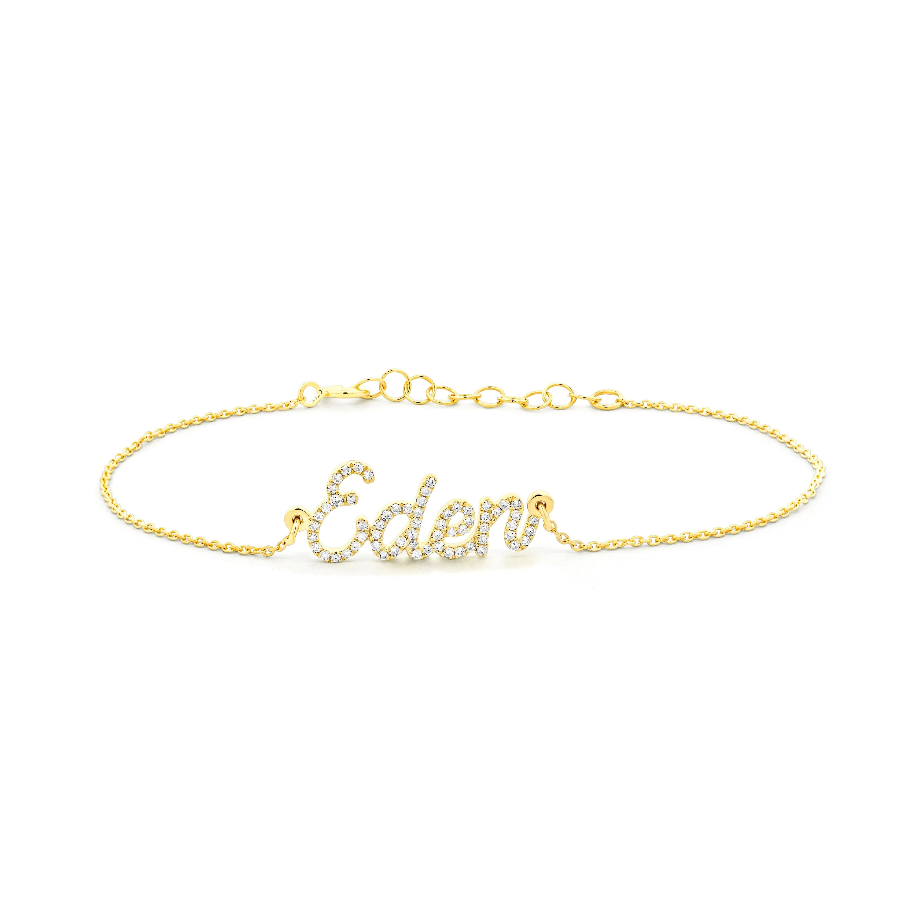 Diamond Pave Script Name Bracelet 14K