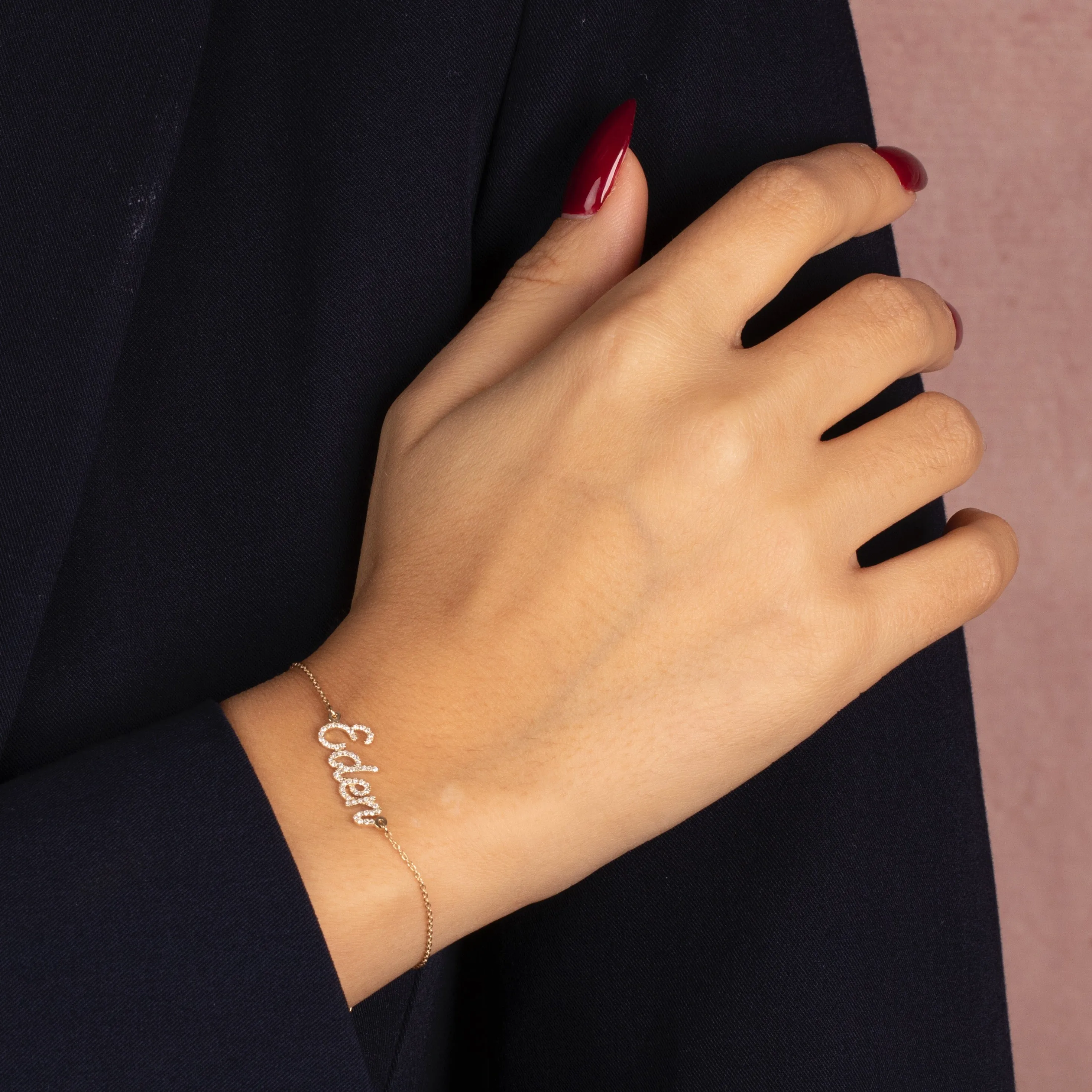 Diamond Pave Script Name Bracelet 14K