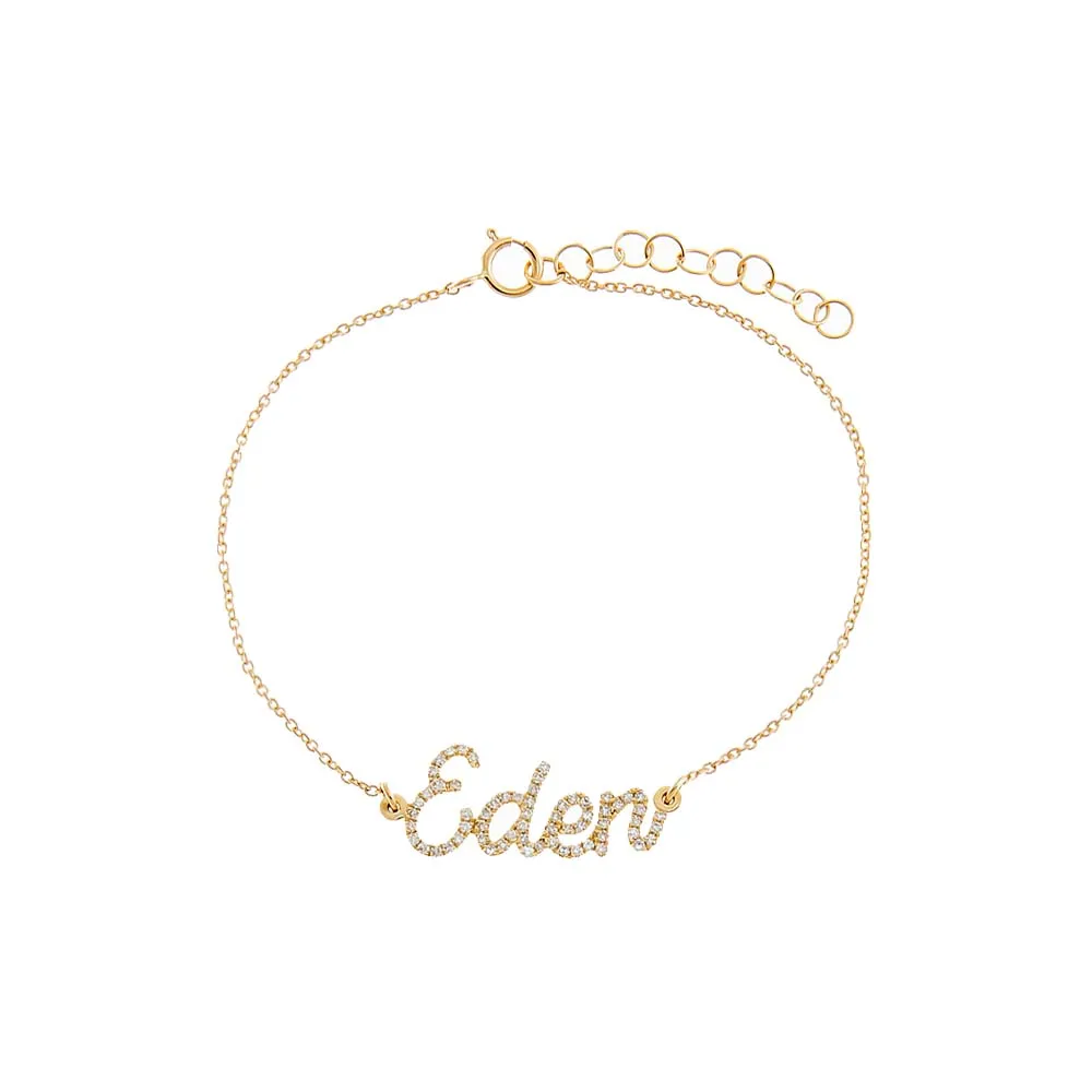 Diamond Pave Script Name Bracelet 14K