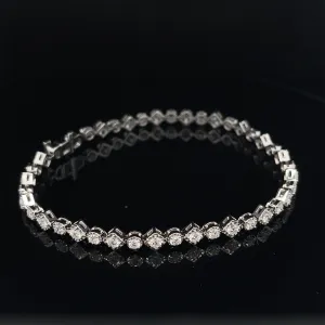 Diamond Square & Round Link Tennis Bracelet in 18k White Gold - (#42-HBDIA000248)