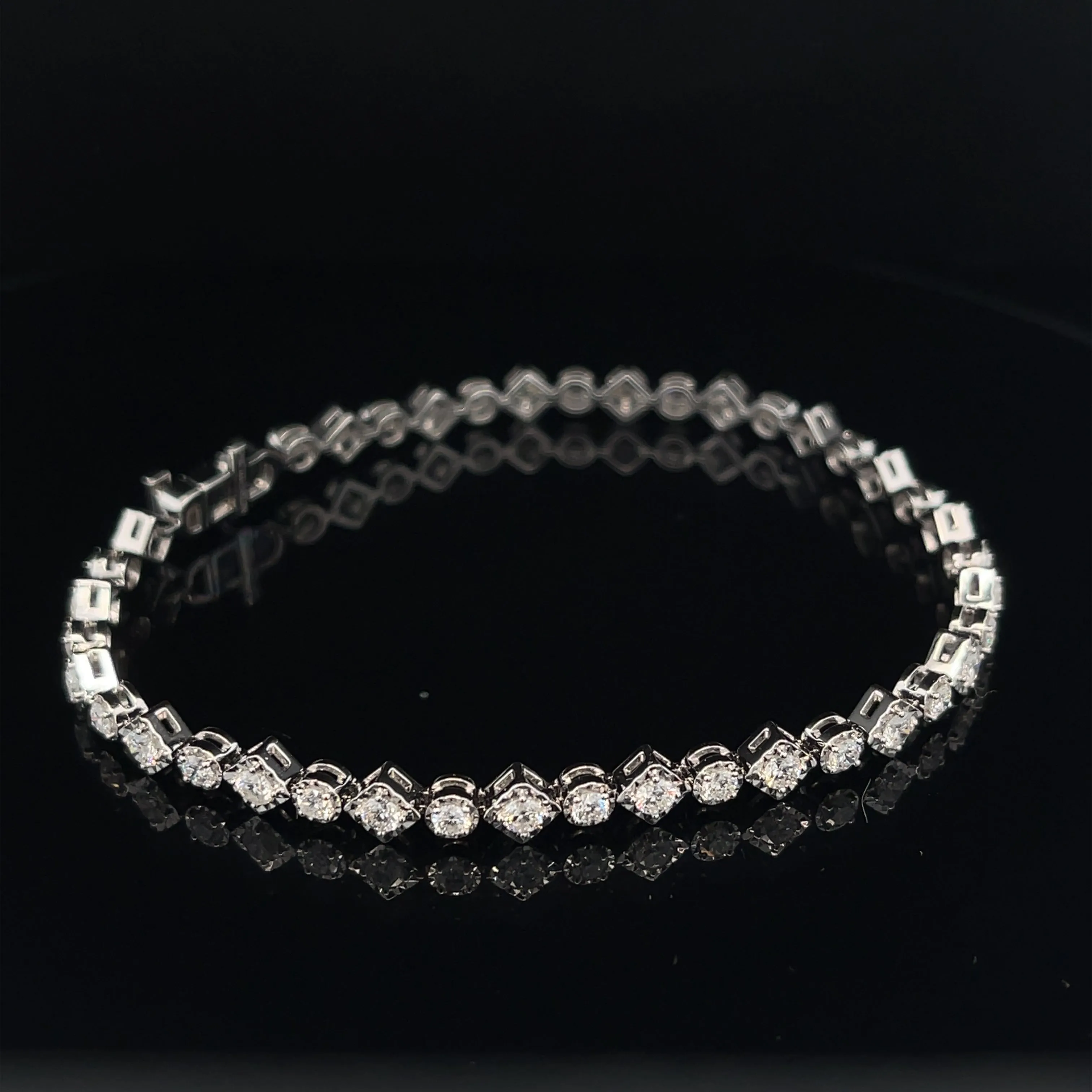 Diamond Square & Round Link Tennis Bracelet in 18k White Gold - (#42-HBDIA000248)