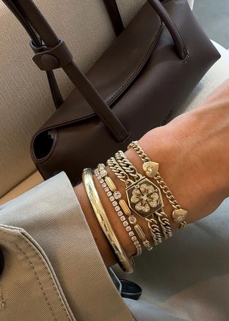 Diamond Star Puffy Heart Bracelet