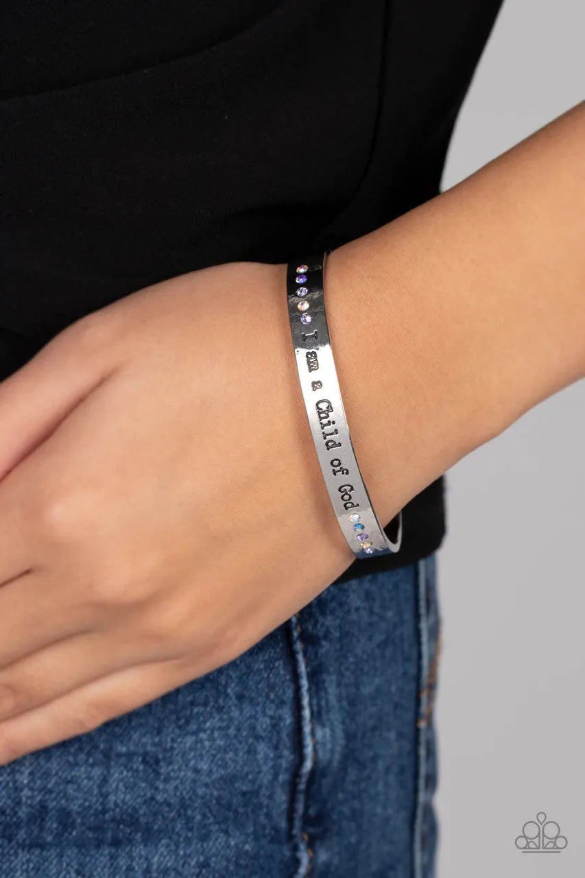 Divine Display - Multi - Iridescent Rhinestone "I Am a Child of God" Inspirational Religious Paparazzi Cuff Bracelet