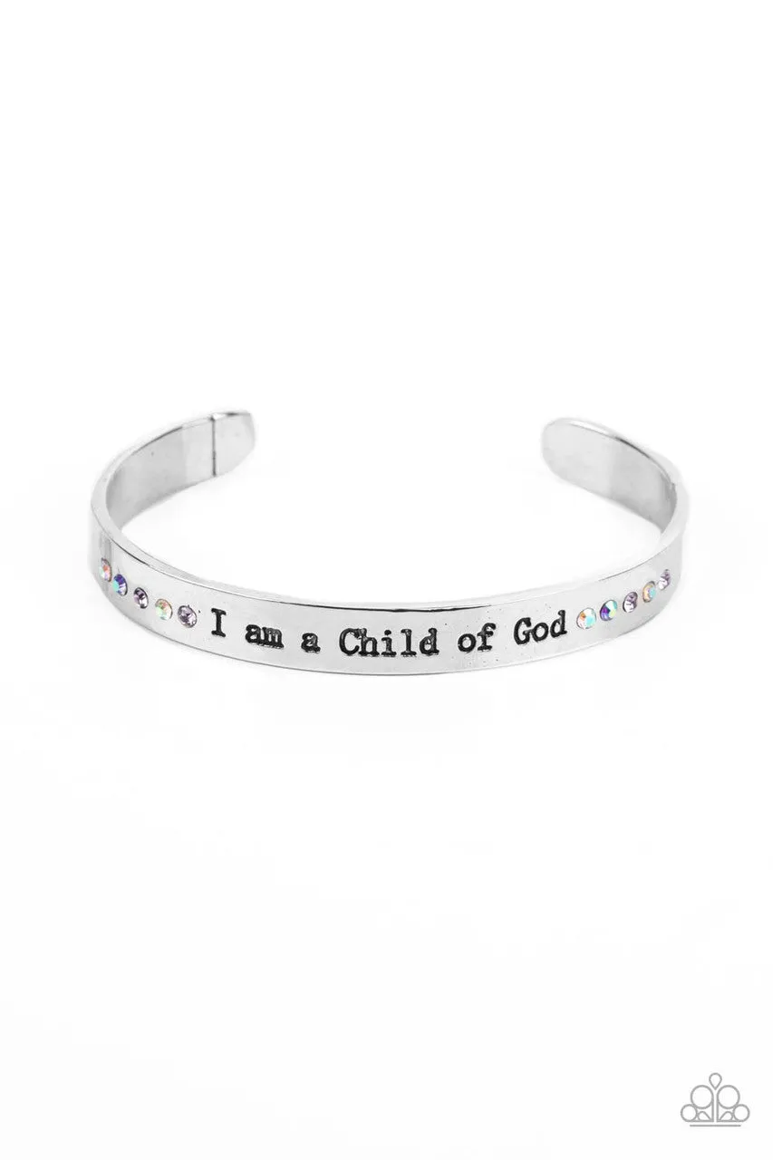 Divine Display - Multi - Iridescent Rhinestone "I Am a Child of God" Inspirational Religious Paparazzi Cuff Bracelet