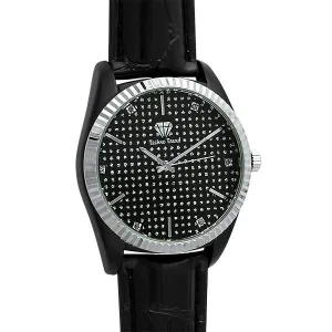 Dress Diamond Watch Silver Bezel Black Case & Band