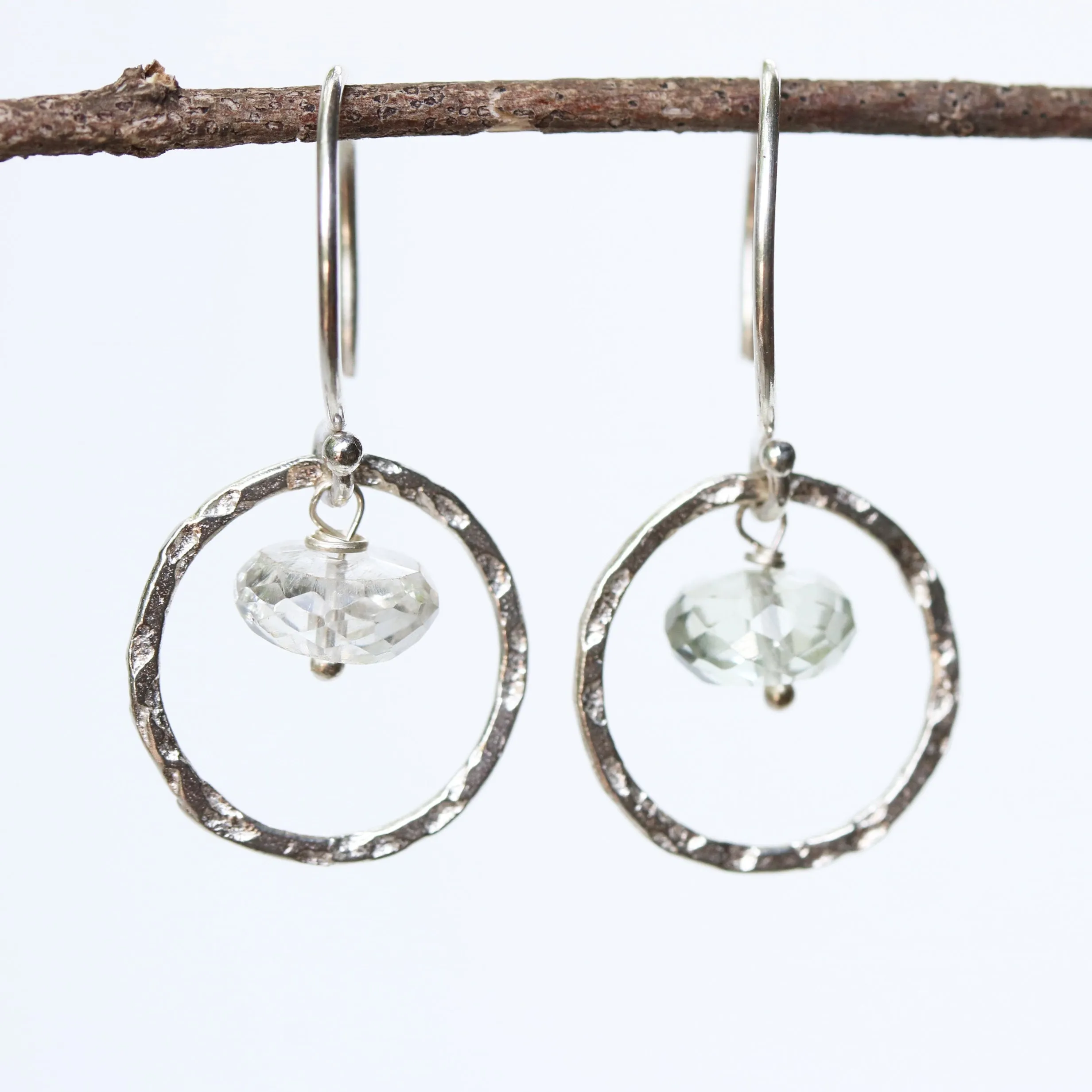 drop earring, dangle earring, hoop earrings, gemstone earrings, amethyst earrings, green amethyst, birthstone earrings, silver earrings,