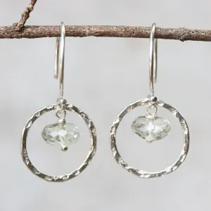 drop earring, dangle earring, hoop earrings, gemstone earrings, amethyst earrings, green amethyst, birthstone earrings, silver earrings,