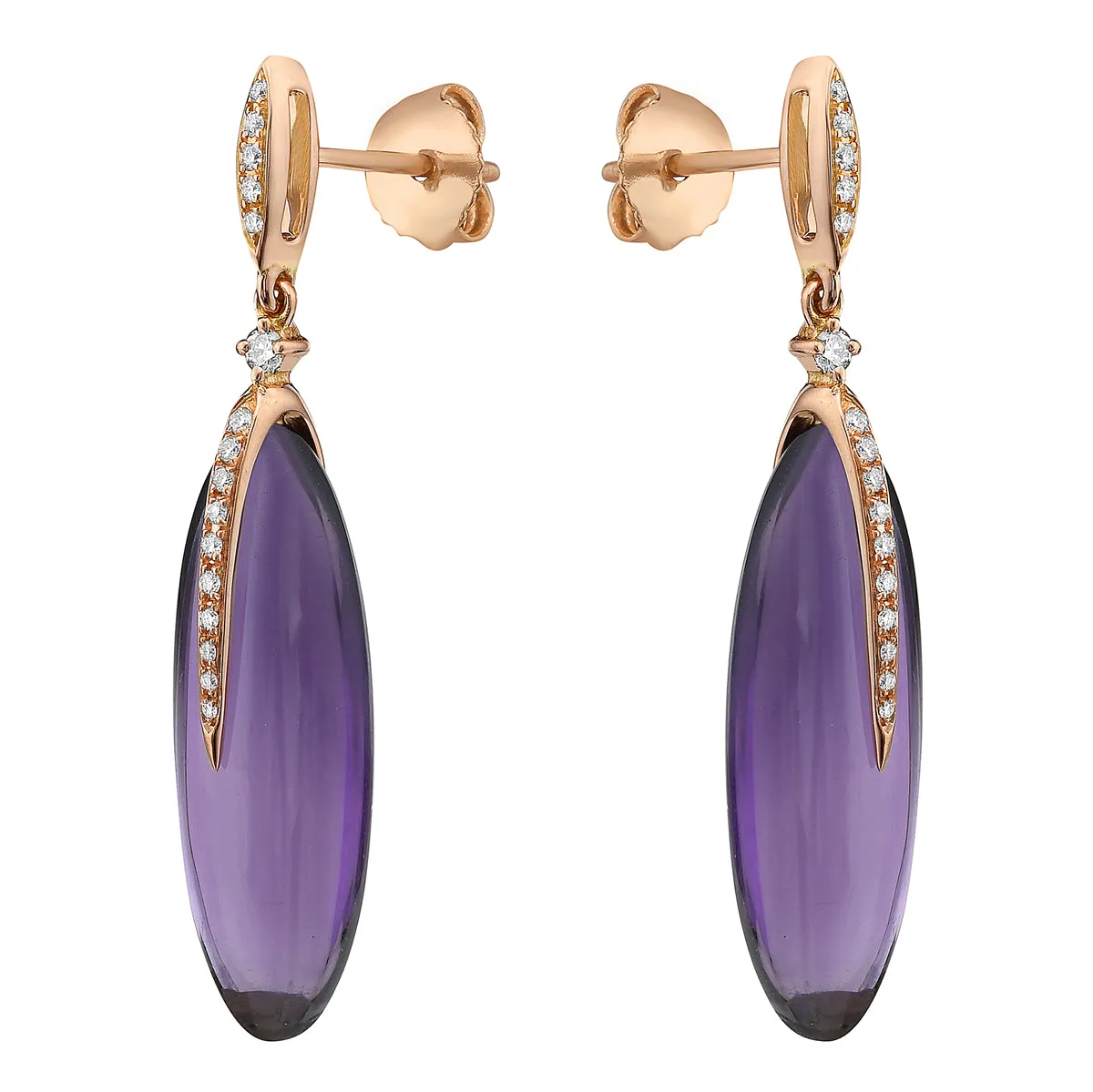 EARRING 18KR-1.48G  32D-0.12CT 2AME-16.48CT AMETHYST