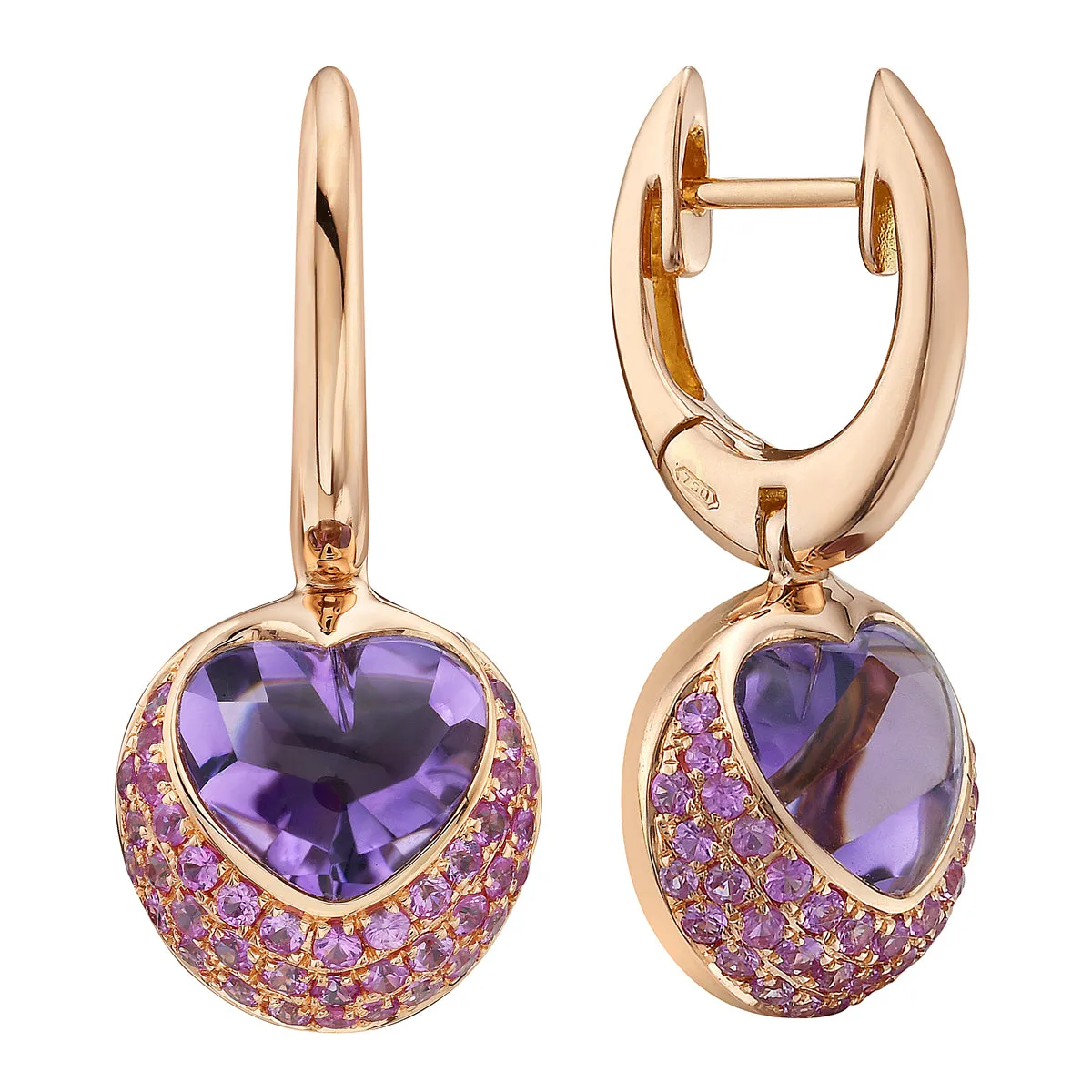 EARRING 18KR-6.39G 78PS-0.90CT 2AME-3.67CT AMETHYST & PINK SAPP