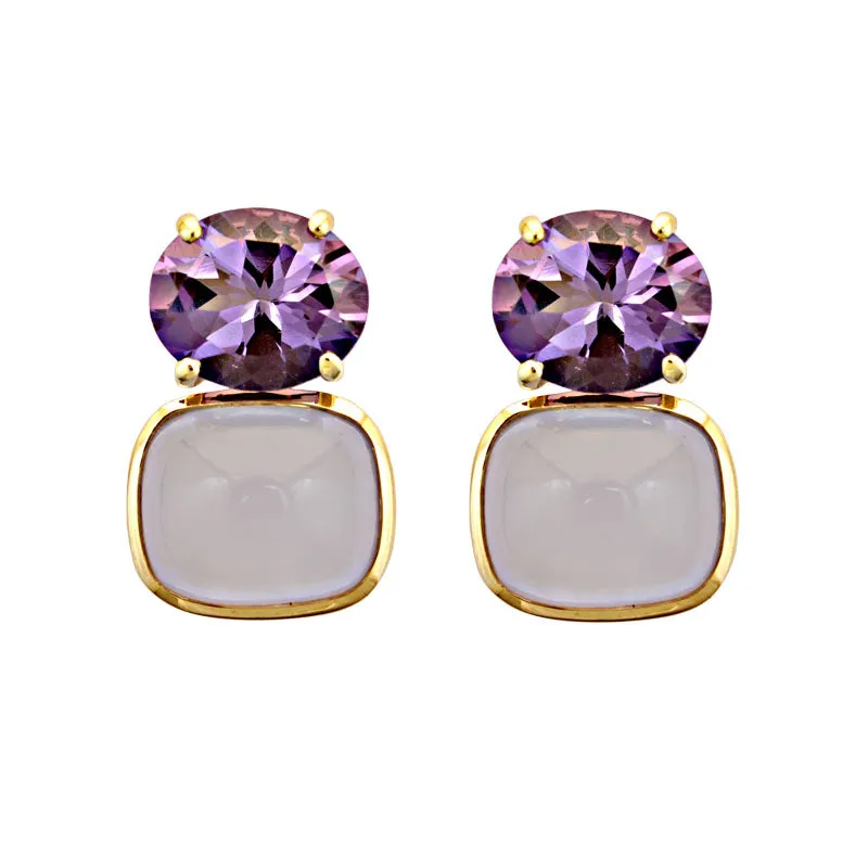 Earrings-Amethyst and Chalcedony