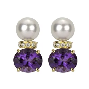 Earrings - Amethyst And Pearl With Diamond