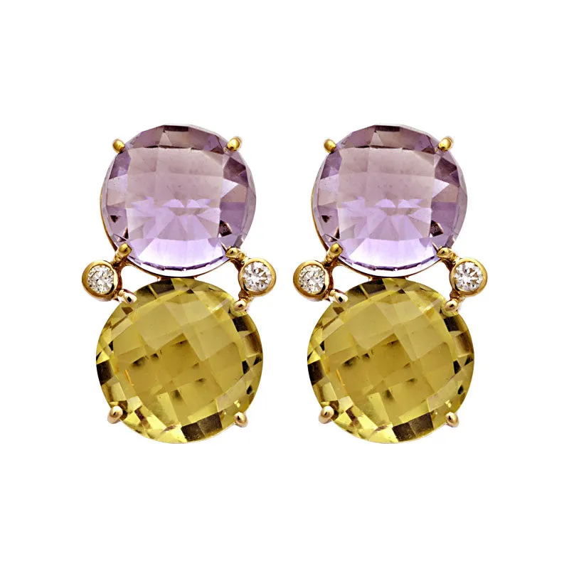 Earrings-Amethyst, Lemon Quartz and Diamond