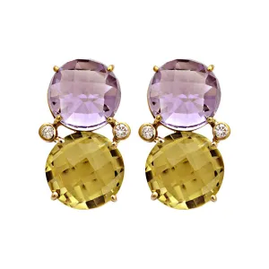 Earrings-Amethyst, Lemon Quartz and Diamond