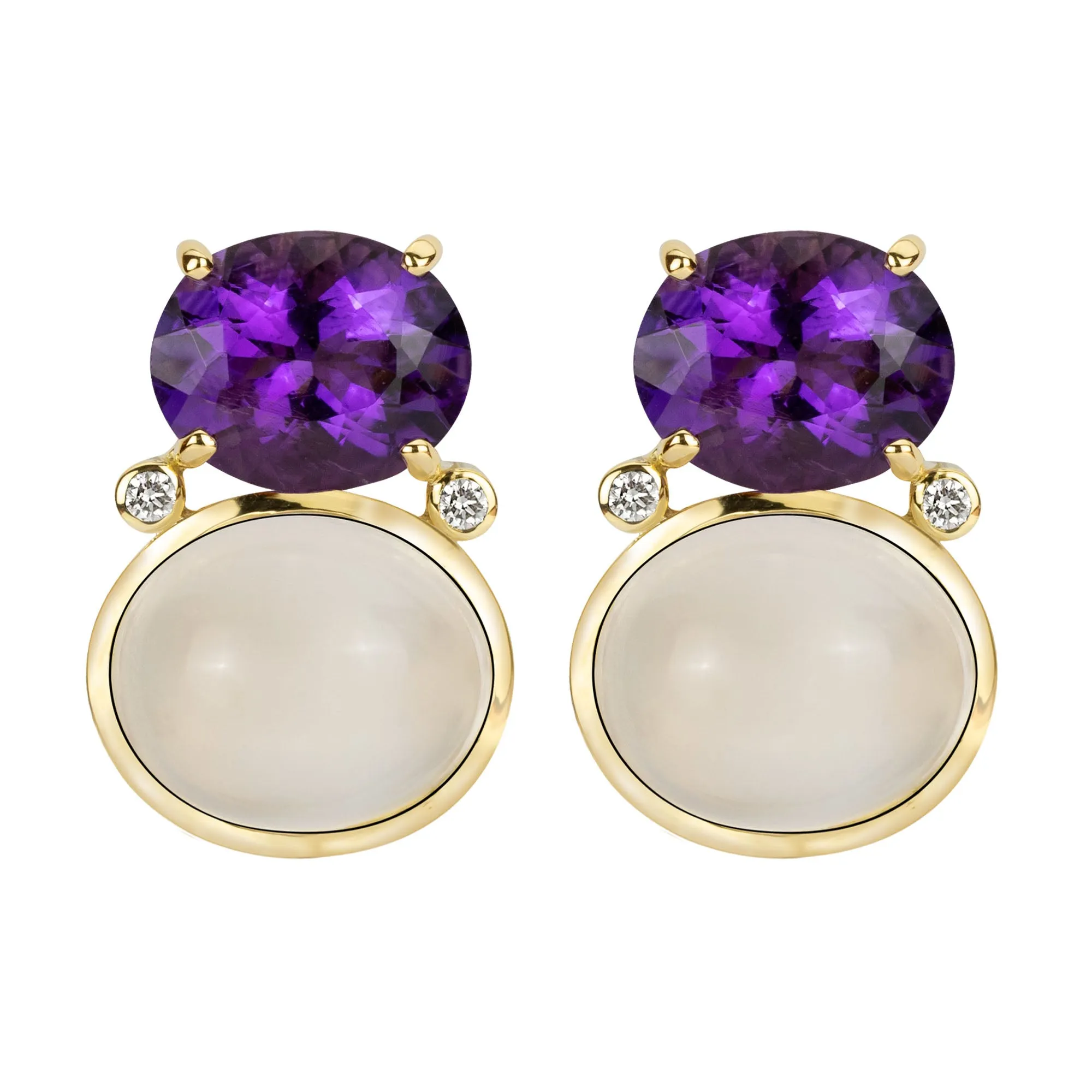 Earrings - Amethyst, Moonstone And Diamond