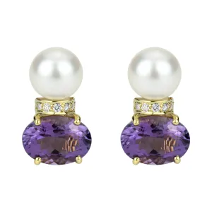 Earrings -  Amethyst Pearl And Diamond (2301E)