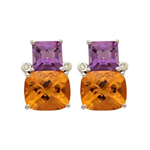 Earrings-Citrine, Amethyst and Diamond