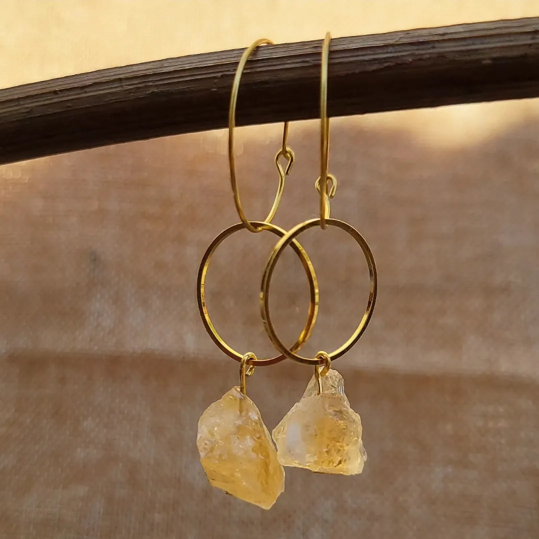 Earrings - Genuine Raw Crystal Hoops