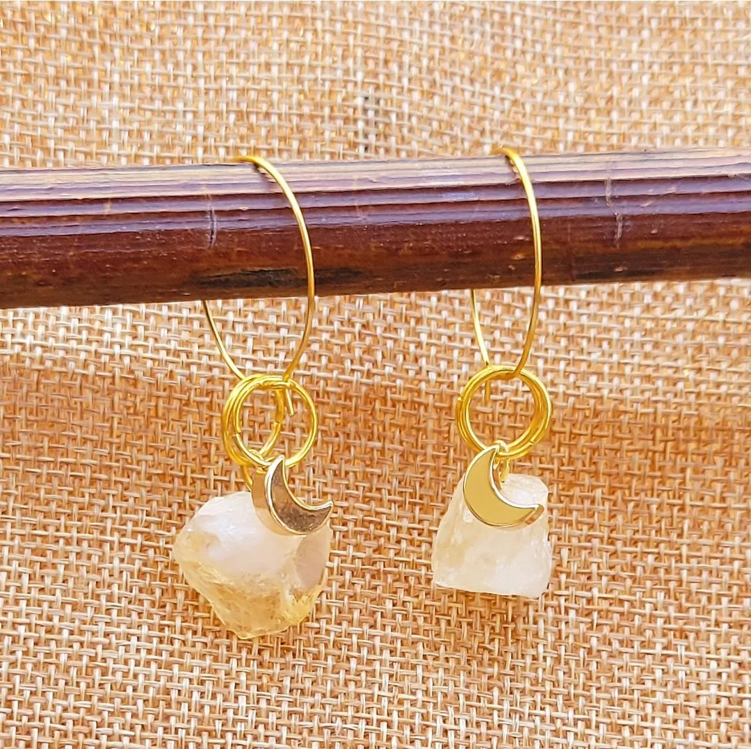 Earrings - Genuine Raw Crystal Hoops